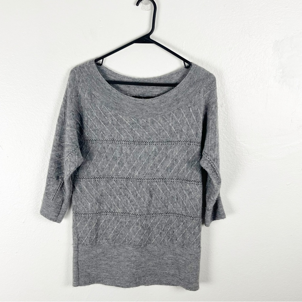 WHITE HOUSE BLACK MARKET Gray Metallic Wool Blend 3/4 Sleeves Sweater Size Small